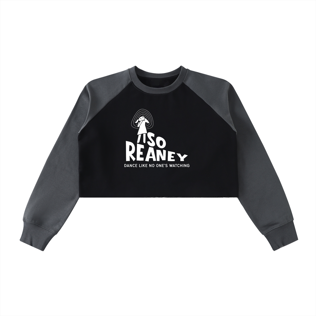 Raw-Hem Color-Block Raglan Crop Sweatshirt