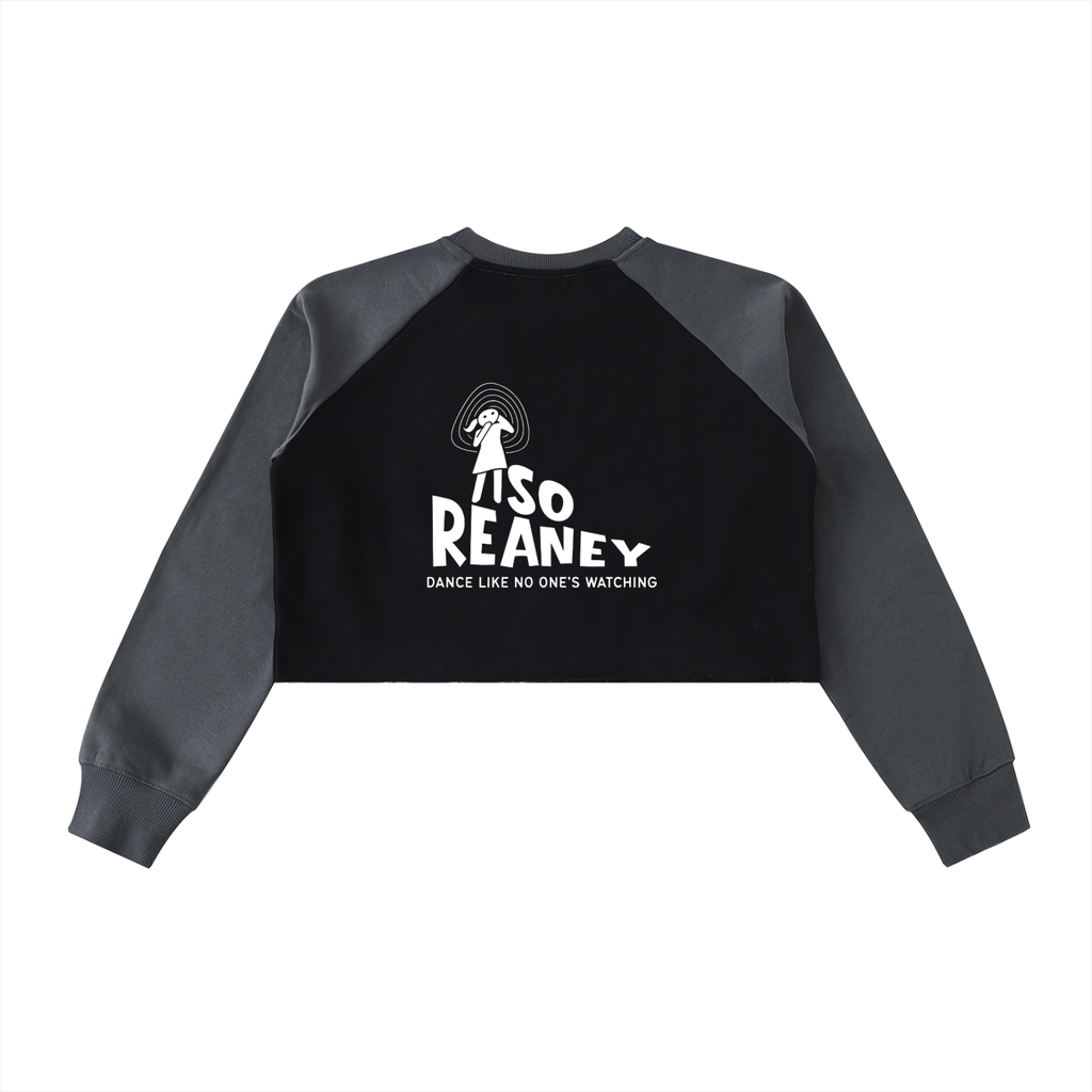 Raw-Hem Color-Block Raglan Crop Sweatshirt